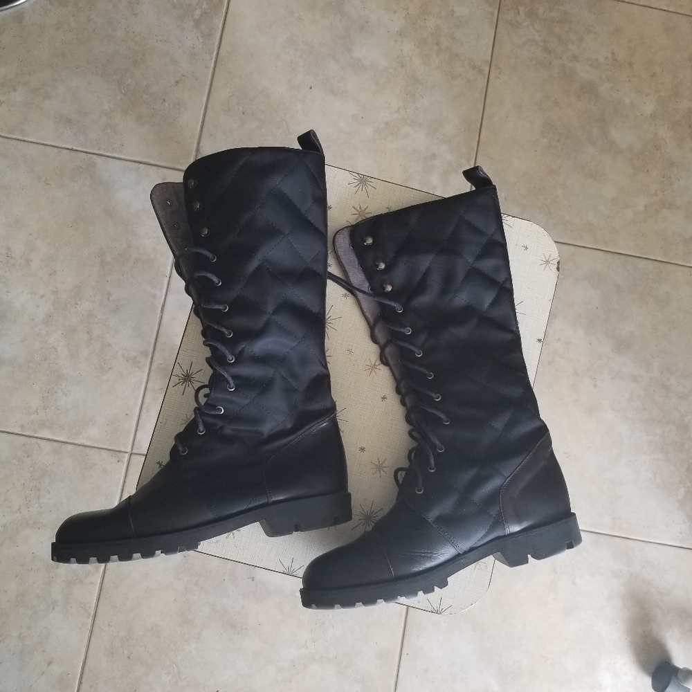 ALBA Women's Knee High Lace Up Black Leather Italian made Boots